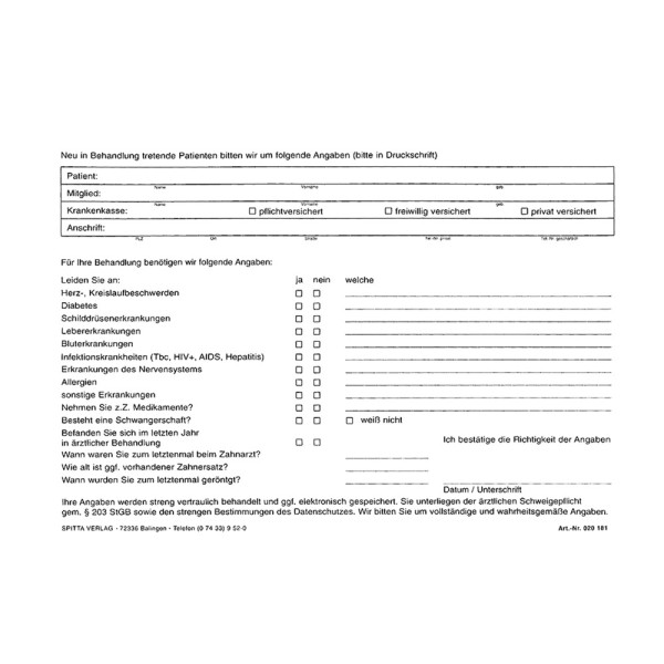 Anamnese Formular A5 181 Block